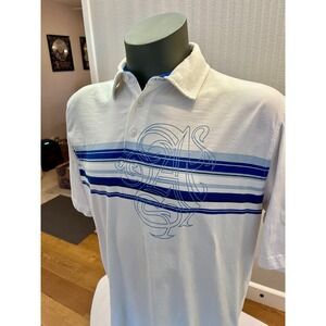 Vintage Anchor Blue Polo Shirt XXL White Blue Stripe Graphic Y2K Skate Cotton